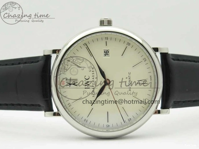 MIROTIME 0102 Portofino Automatic SS FKF 1:1 Best Edition White Dial SS Markers on Black Leather Strap A QuickDry 7138